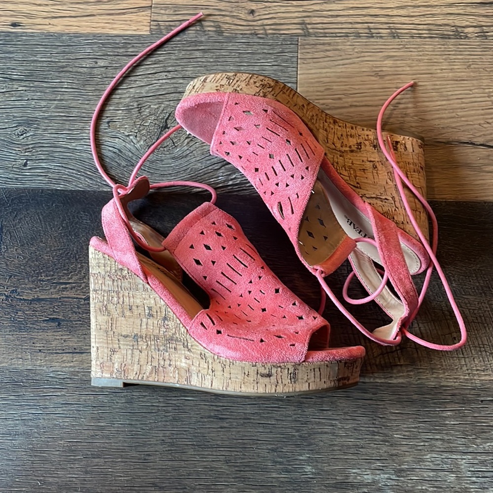 Justfab coral soran cork wedge lace up sandal size 6